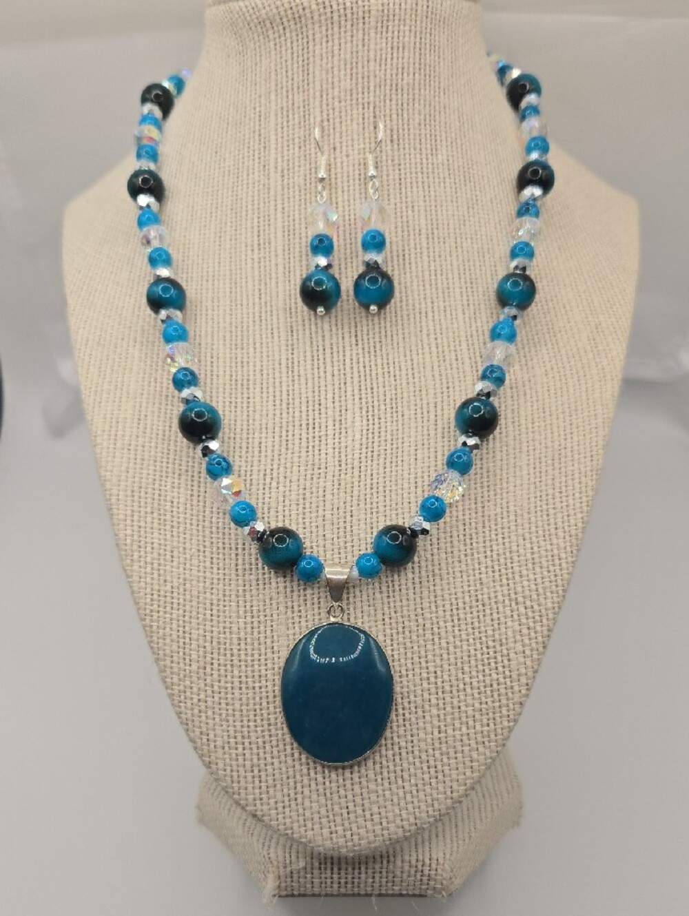 Turquoise Blue Apatite Pendant Necklace with Matching Earrings - Picture 5 of 5